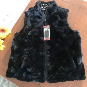 ORIGINAL NICOLE MILLER BLACK‎ PLUSHY REVERSIBLE FAUX FUR PUFFER VEST NWTS MEDIUM